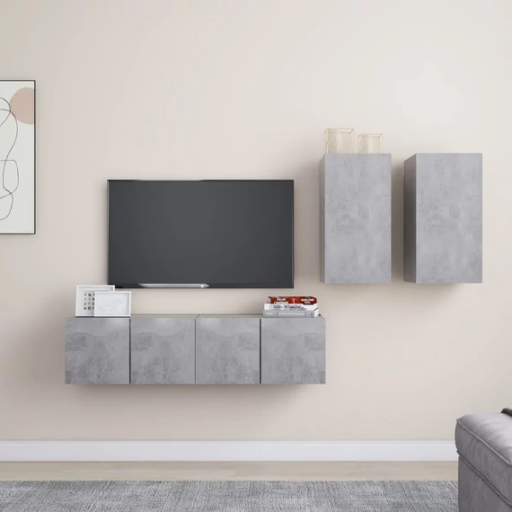 4 részes betonszürke szerelt fa TV-szekrényszett