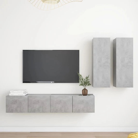 4 részes betonszürke szerelt fa TV-szekrényszett