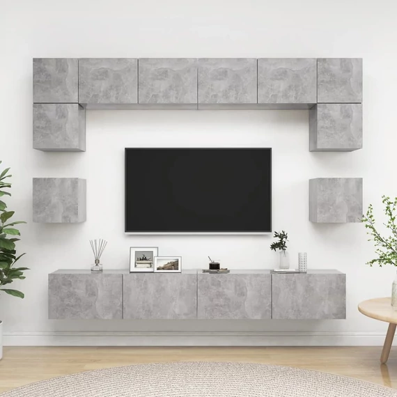 8 részes betonszürke forgácslap TV-szekrényszett