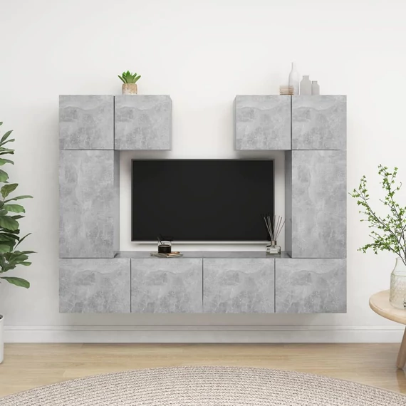 6 részes betonszürke szerelt fa TV-szekrényszett