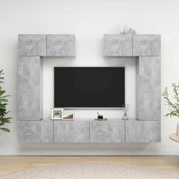 6 részes betonszürke szerelt fa TV-szekrényszett