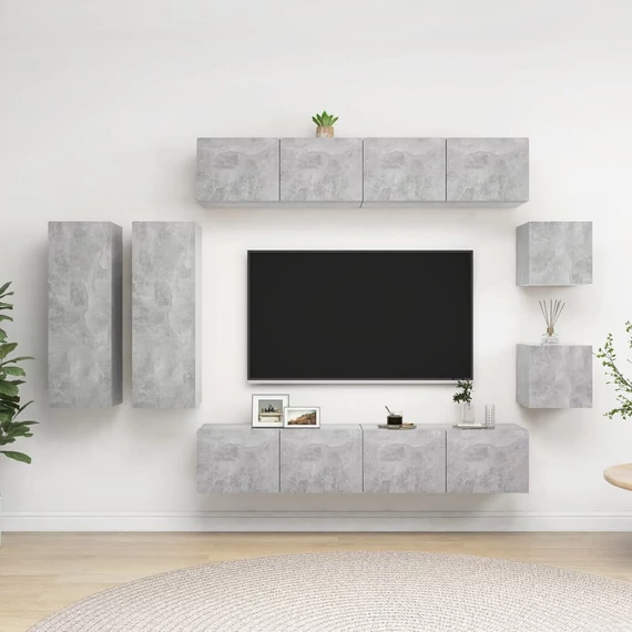 8 részes betonszürke szerelt fa TV-szekrényszett