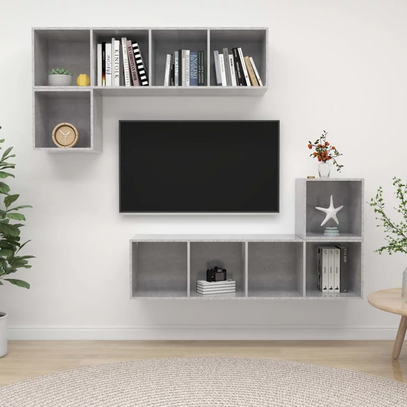 4 részes betonszürke szerelt fa TV-szekrény szett