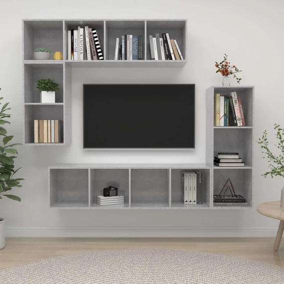 4 részes betonszürke szerelt fa TV-szekrényszett