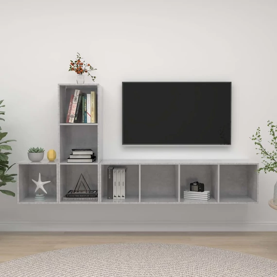 3 részes betonszürke szerelt fa TV-szekrény szett