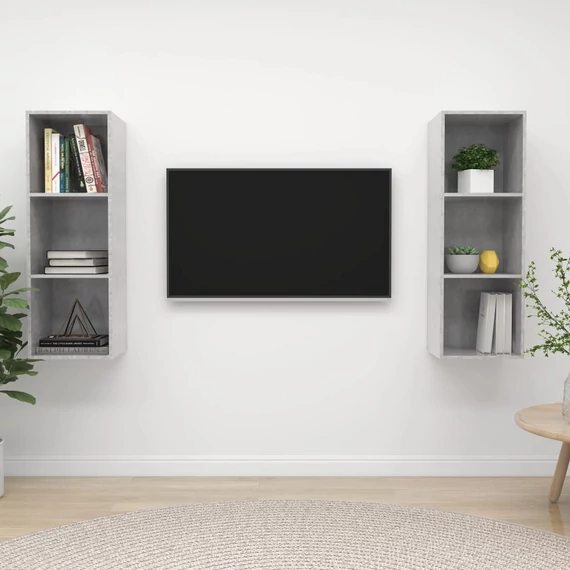 2 db betonszürke szerelt fa falra szerelhető TV-szekrény