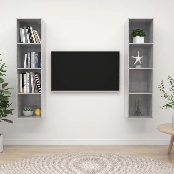 2 db betonszürke szerelt fa falra szerelhető TV-szekrény