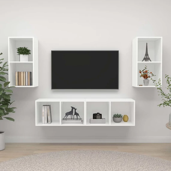 4 db fehér szerelt fa falra szerelhető TV-szekrény