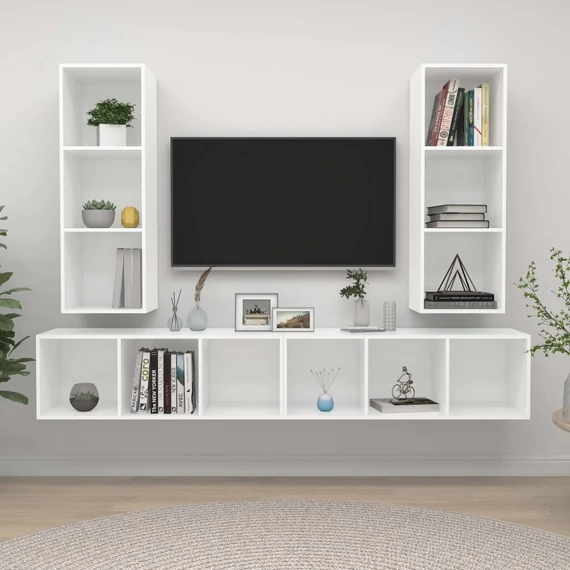 4 db fehér szerelt fa falra szerelhető TV-szekrény