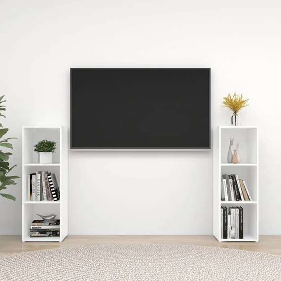 2 db fehér szerelt fa TV-szekrény 107 x 35 x 37 cm
