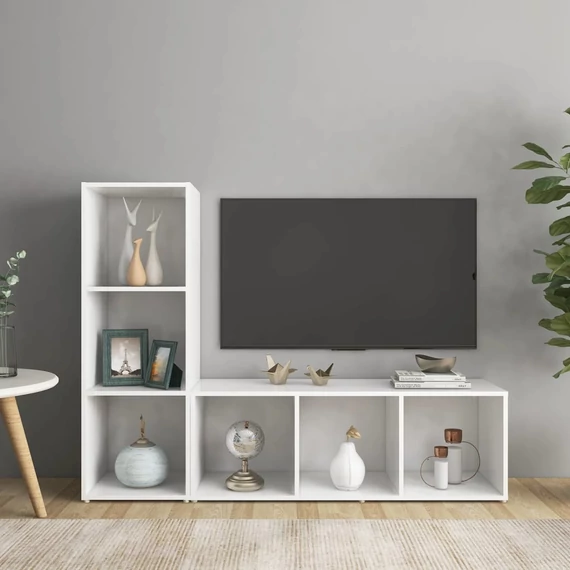 2 db fehér szerelt fa TV-szekrény 107 x 35 x 37 cm