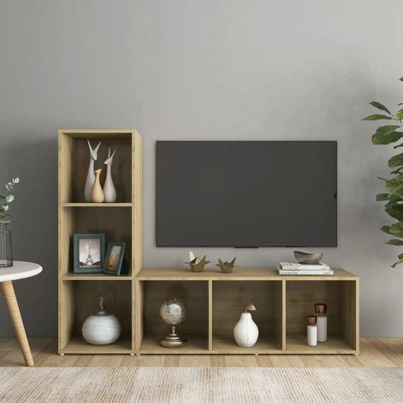 2 db sonoma tölgy színű szerelt fa TV-szekrény 107 x 35 x 37 cm