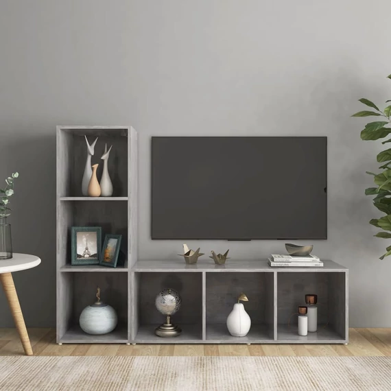 2 db betonszürke szerelt fa TV-szekrény 107 x 35 x 37 cm
