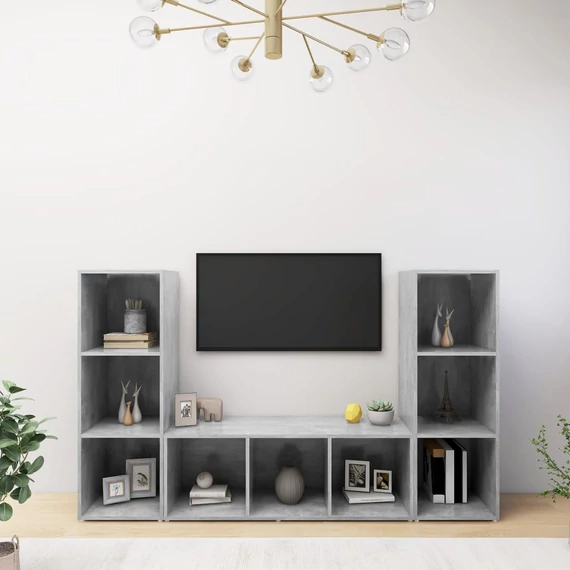 3 db betonszürke szerelt fa TV-szekrény 107 x 35 x 37 cm