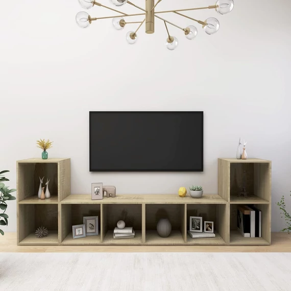 4 db sonoma tölgy színű szerelt fa TV-szekrény 72x35x36,5 cm