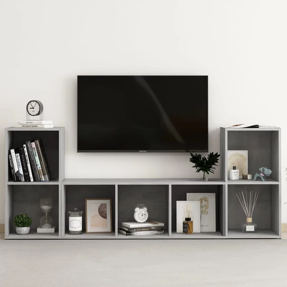 3 részes betonszürke szerelt fa TV-szekrény szett