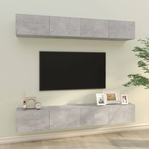4 db betonszürke fali TV-szekrény 100 x 30 x 30 cm