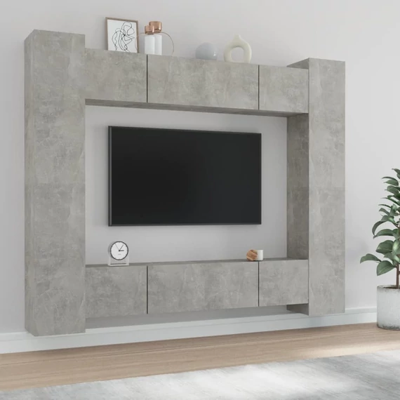 8 részes betonszürke szerelt fa TV-szekrényszett