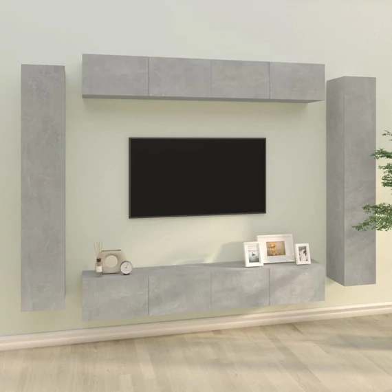 8 részes betonszürke szerelt fa TV-szekrényszett