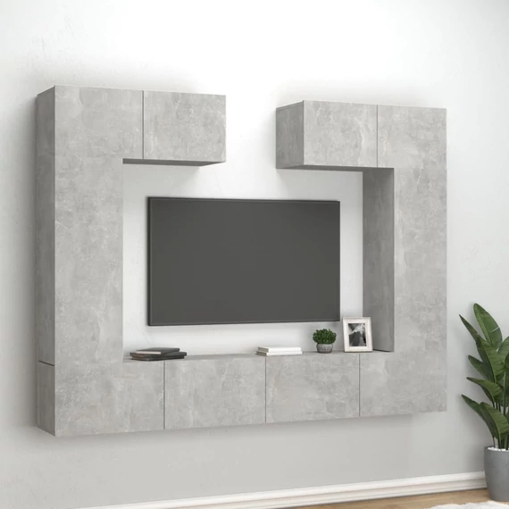 6 részes betonszürke szerelt fa TV-szekrényszett