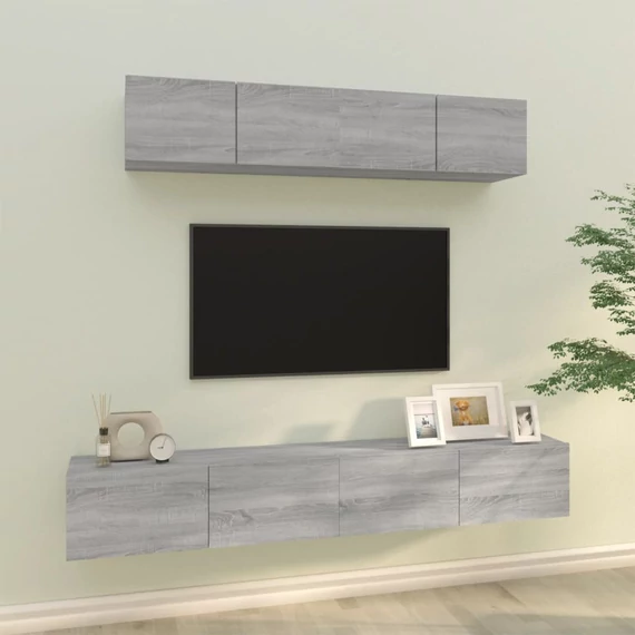 4 részes szürke sonoma színű szerelt fa TV-szekrényszett