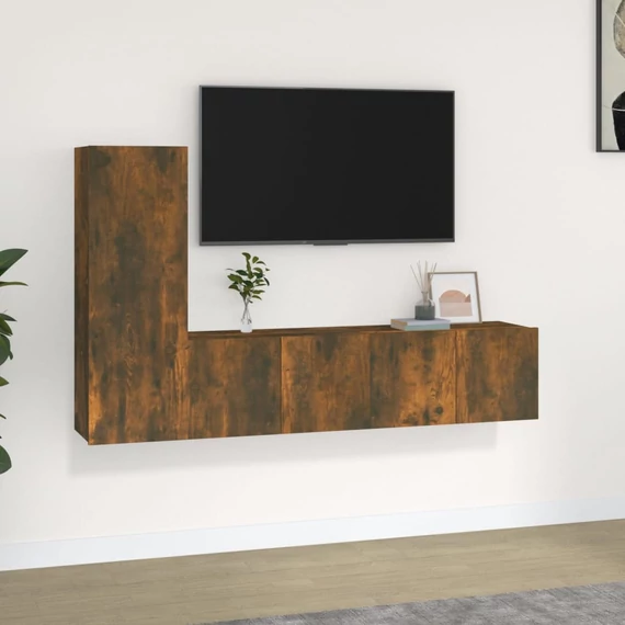 3 részes füstös tölgy színű szerelt fa TV-szekrényszett