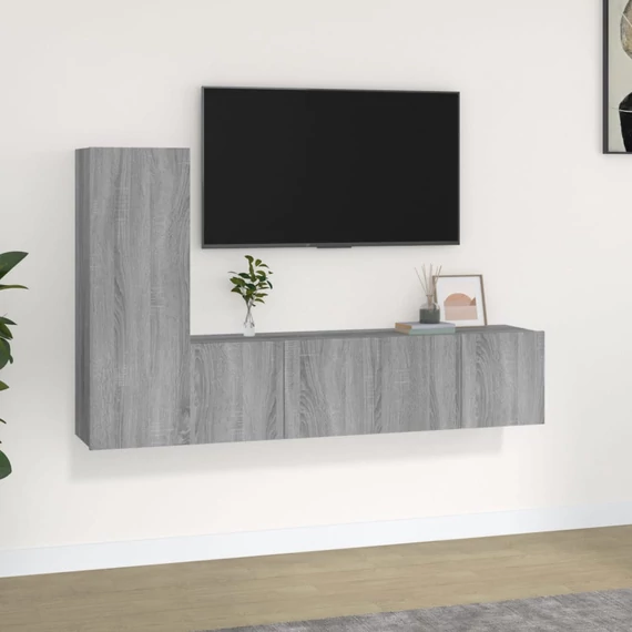 3 részes szürke sonoma színű szerelt fa TV-szekrényszett