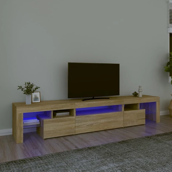 Sonoma tölgy színű TV-szekrény LED-lámpákkal 215x36,5x40 cm