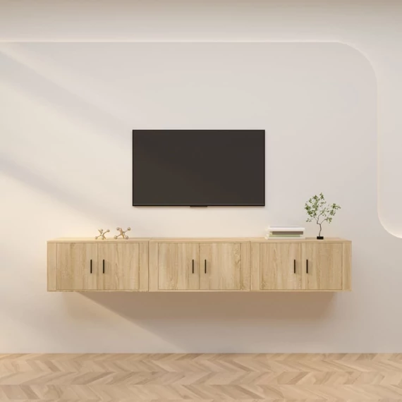 3 db sonoma tölgy színű fali TV-szekrény 80 x 34,5 x 40 cm
