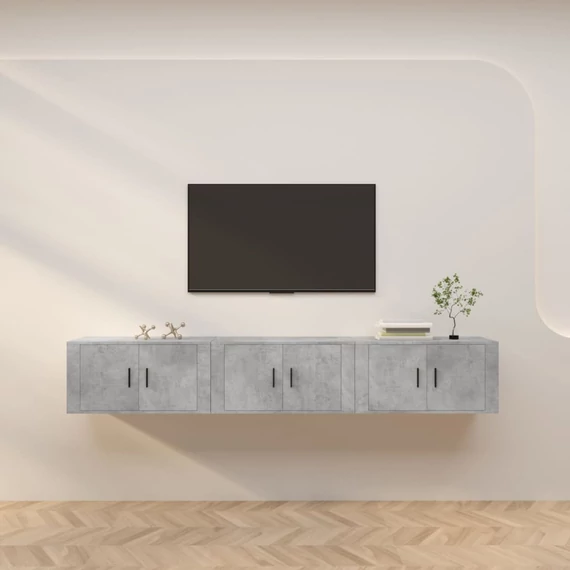 3 db betonszürke fali TV-szekrény 80 x 34,5 x 40 cm