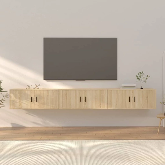 3 db sonoma tölgy színű fali TV-szekrény 100 x 34,5 x 40 cm