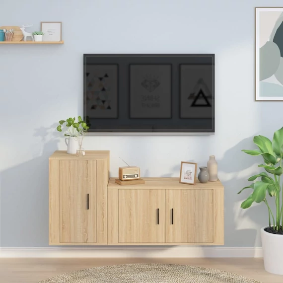 2 részes sonoma tölgy színű szerelt fa TV-szekrényszett