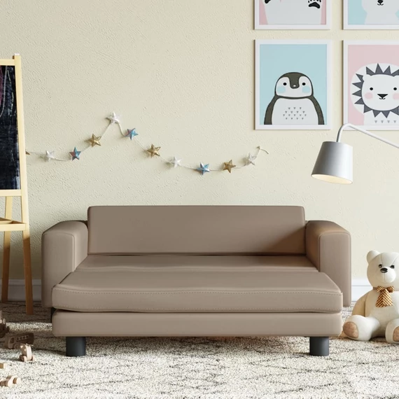 Kávészínű gyerek bársonykanapé lábzsámollyal 100x50x30 cm