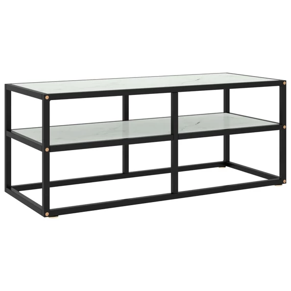 Fekete TV-szekrény fehér márvány mintás üveggel 100x40x40 cm