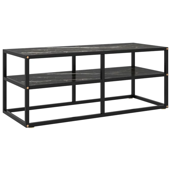 Fekete TV-szekrény fekete márvány mintás üveggel 100x40x40 cm