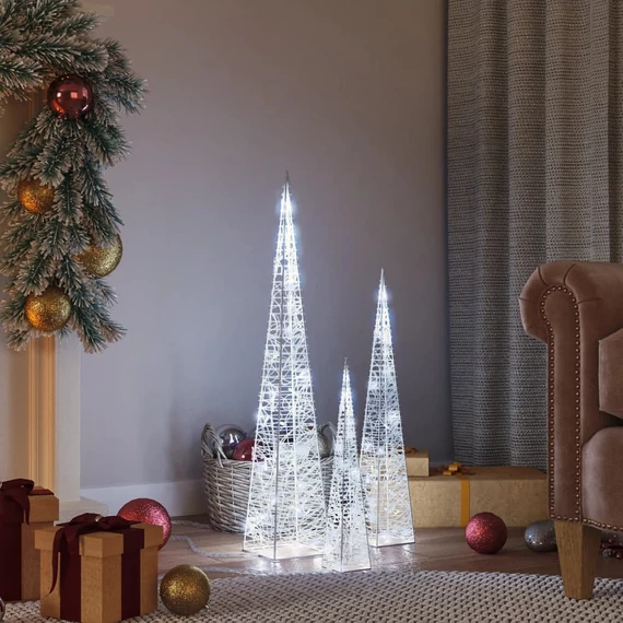 Hideg fehér fényű LED-es akril díszfénykúpszett 30/45/60 cm
