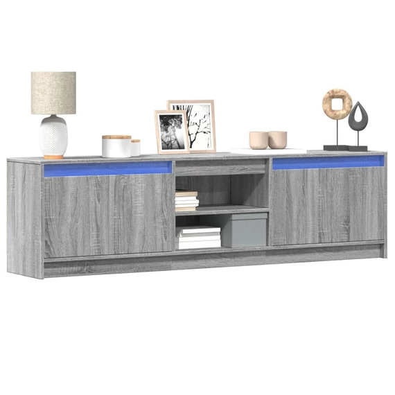 Szürke sonoma színű szerelt fa LED-es TV-szekrény 180x34x50 cm