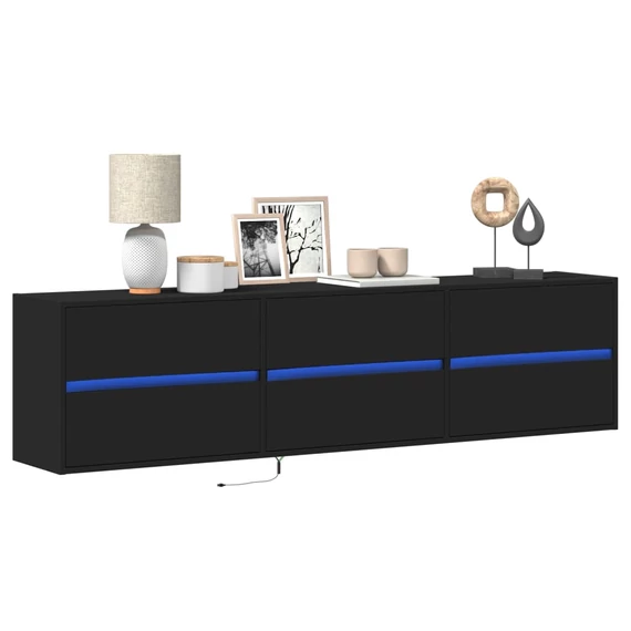 Fekete falra szerelhető TV-szekrény LED-del 180 x 31 x 45 cm