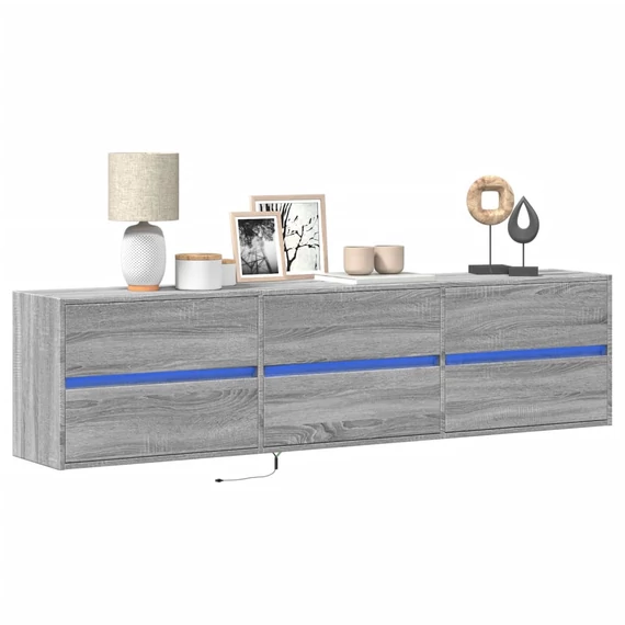 Szürke sonoma színű fali TV-szekrény LED-del 180 x 31 x 45 cm