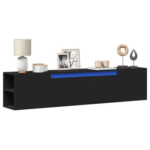 Fekete falra szerelhető TV-szekrény LED-del 180 x 31 x 39,5 cm
