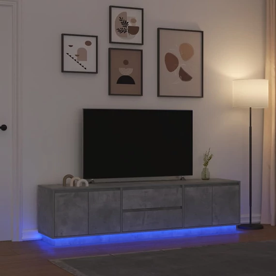 Betonszürke TV-szekrény LED lámpákkal 193,5x41x50 cm