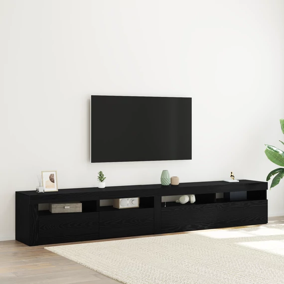 TV szekrények 2 db LED lámpával fekete tölgy szerelt fából