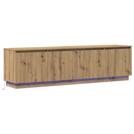 TV Szekrény LED Fénnyel Kézműves Tölgy 180x38x49 cm Rétegelt Lemez