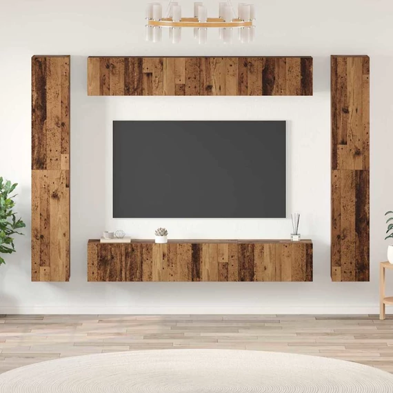 TV szekrény garnitúra 10 pcs Régi fa 30.5 x 30 x 90 cm Faanyag