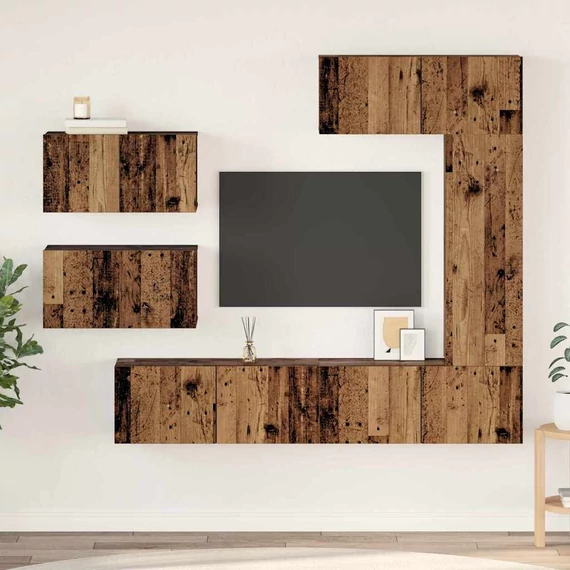 TV szekrény garnitúra 6 pcs Régi fa 30.5 x 30 x 90 cm Faanyag