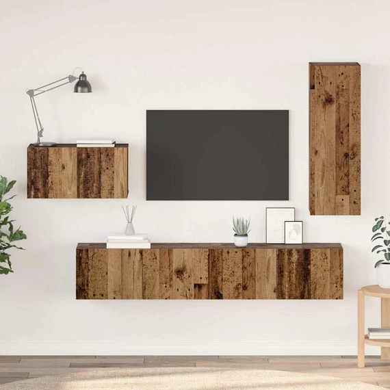 TV szekrény garnitúra 4 pcs Régi fa 30.5 x 30 x 90 cm Faanyag