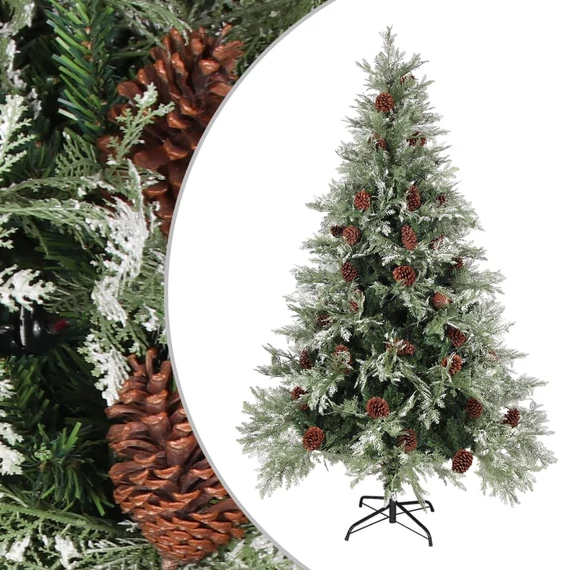 Zöld és fehér karácsonyfa fenyőtobozokkal 120 cm