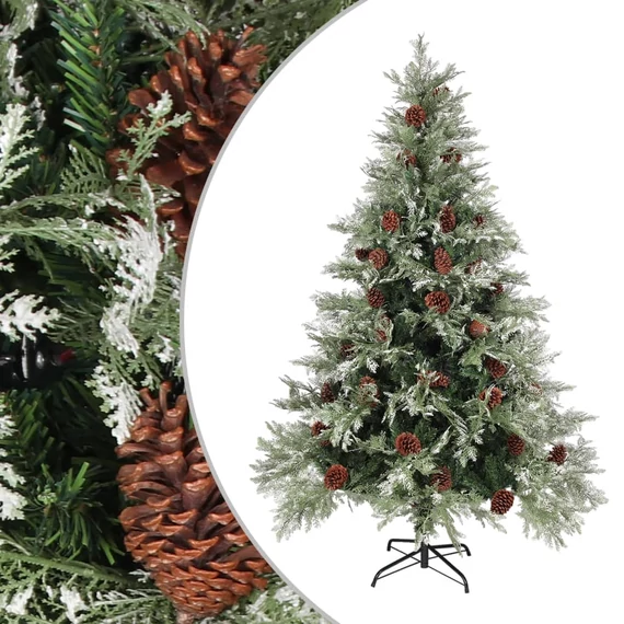 Zöld és fehér karácsonyfa fenyőtobozokkal 150 cm