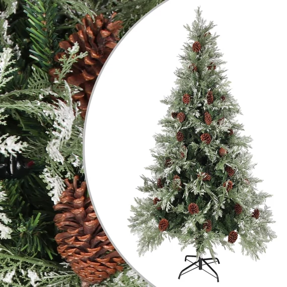 Zöld és fehér karácsonyfa fenyőtobozokkal 225 cm