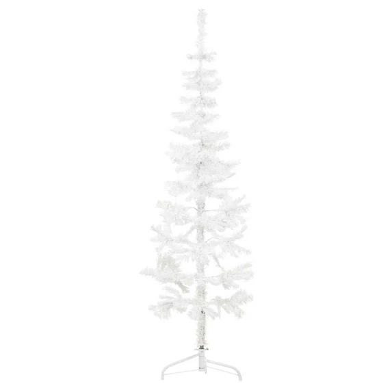 Fehér vékony fél műkarácsonyfa állvánnyal 120 cm